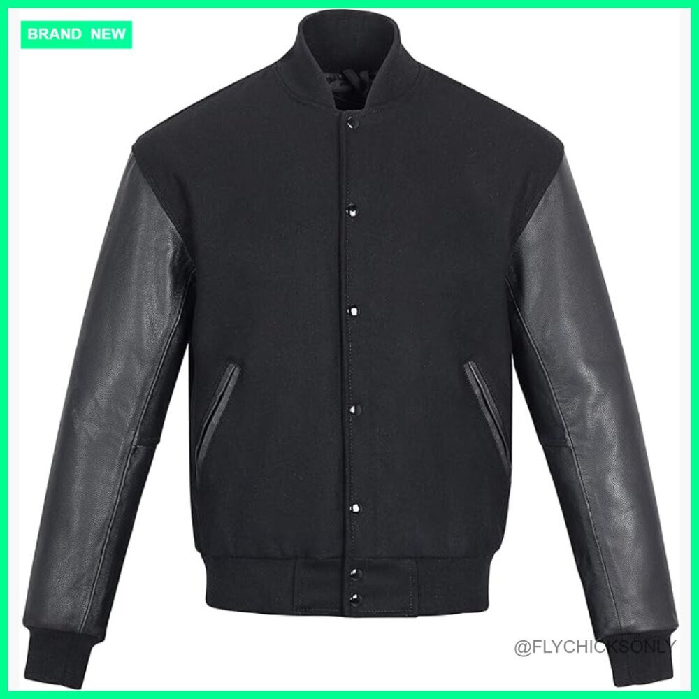 Wool and Leather Varsity Jacket with Removable Thermo Lining